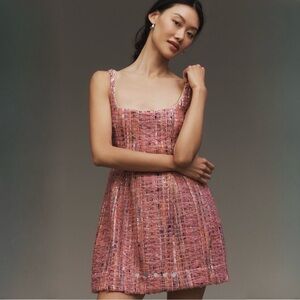Anthropologie Maeve Sequin Tweed Mini Dress – Pink, Size 6P (NWT)